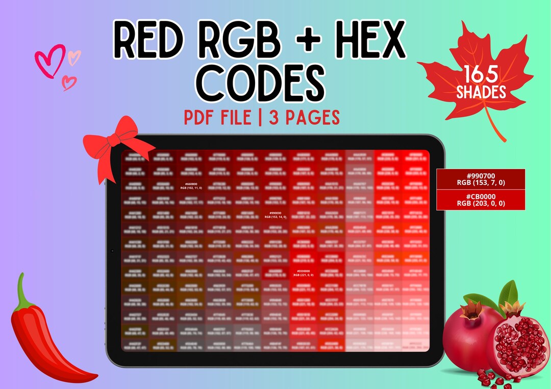165 RGB + HEX Red Color Codes | Digital Chart for Branding, Web and ...