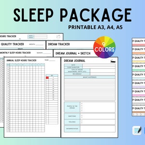 Puede incluir: Paquete de seguimiento del sueño imprimible con 9 opciones de color. Incluye rastreadores de horas de sueño mensuales y anuales, rastreadores de calidad del sueño, diario de sueños y rastreador de sueños.