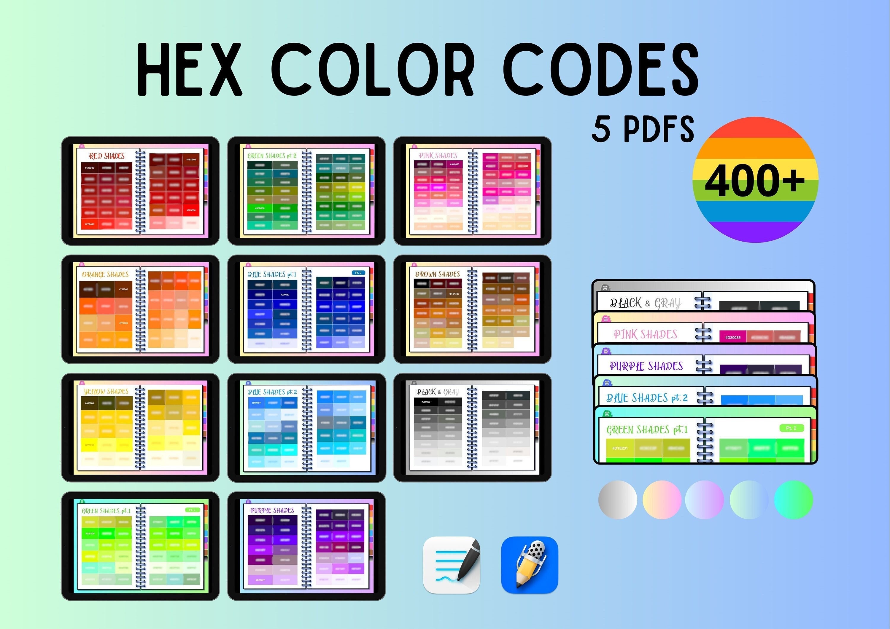 Hex Color Codes 400 Colors 5 Pdfs Hyperlinked - Etsy