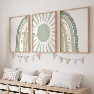 Boho 3er-Set Poster Sonne Regenbogen Wandkunst, druckbare Kunst für Kinder und Babys, Wanddekoration für Kinder und Babys, Druck für Kinder und Babys, DIGITALER DOWNLOAD