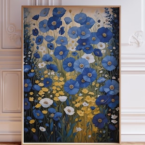 Blue and White Field Flowers Poster, Exhibition Mid Century Wall Art, Bedroom Living Room Wall Decor, Contemporary Art, DIGITAL DOWNLOAD