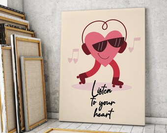 Ascolta il tuo cuore Poster retrò, Poster motivazionale Home Office, Stampa ispiratrice, Terapia di citazione, Stampa femminista del cuore, DOWNLOAD DIGITALE