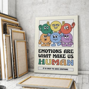 Emocje czynią nas plakatami ludzkimi, retro motywacja plakat Home Office, szkoła do druku, plakat z cytatem, plakat w klasie, pobranie cyfrowe