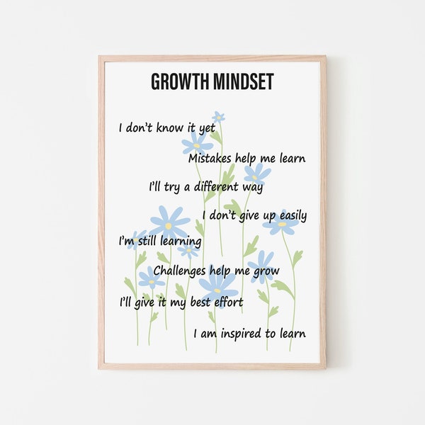 Growth Mindset Poster, Inspiration Poster Home Office, Kid and Baby Printable, Positive Affirmation Quote, Playroom Art, DIGITAL DOWNLOAD