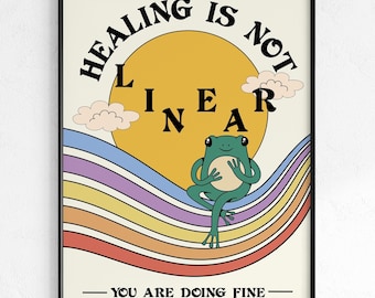 Healing Is Not Linear Poster, Retro Motivation Poster Home Office, School Printable, Quote Poster, Classroom Poster, DIGITAL DOWNLOAD