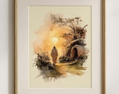 Jesus Resurrection Wall Art Print, Empty Tomb Easter Christian Poster, Religious Sunrise Bible Illustration, Faith Inspired Easter Decor