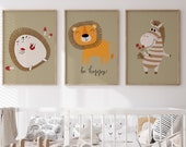 Set of 3 Cute Hedgehog Lion Zebra Animal Prints, Kid and Baby Nursery Printable Wall Art, Baby Shower Gift, Nursery Decor, DIGITAL DOWNLOAD
