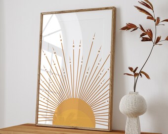 Boho Sonne Wandkunst, Boho Sonne Poster, Mid-Century Modern, Gold Sonne Druck, Sun Gays Home Decor, DIGITALER DOWNLOAD