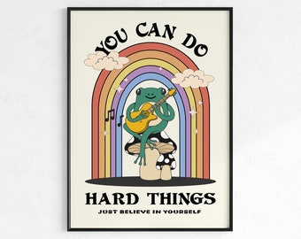 You Can Do Hard Things Poster, Retro Motivation Poster Home Office, School Printable, Quote Poster, Classroom Poster, DIGITAL DOWNLOAD