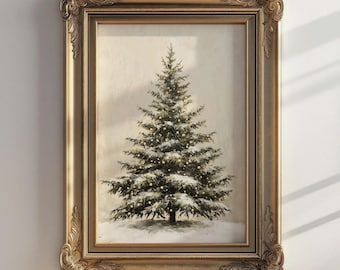 Vintage Christmas Tree Poster, Vintage Christmas Wall Art, Minimalist Christmas Pine Tree Print, DIGITAL DOWNLOAD