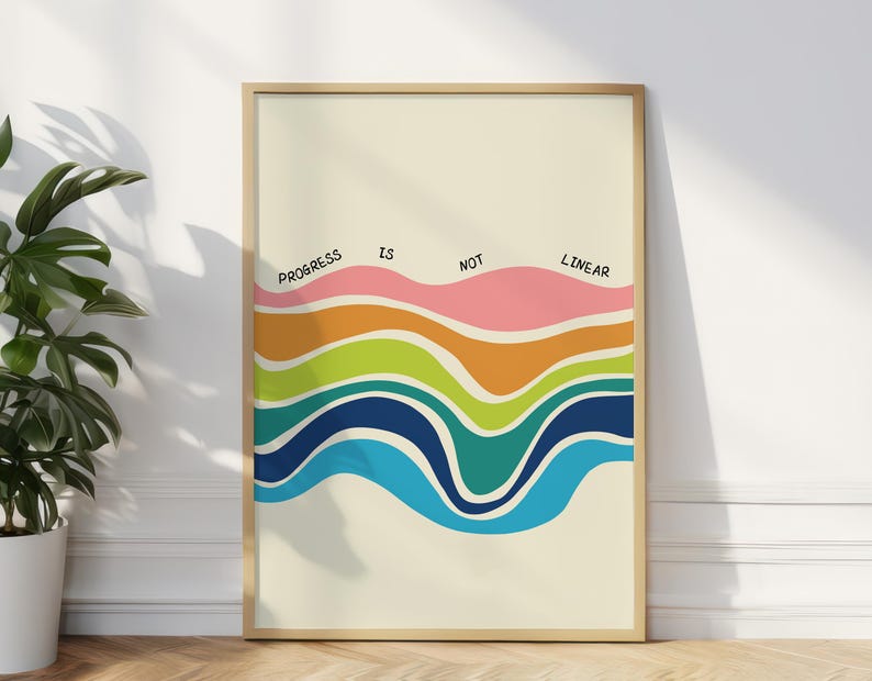progress is not linear poster, counsellor office poster, phycology, mental health and wellbeing, therapy, inspriration poster,  classroom poster, DIGITAL DOWNLOAD