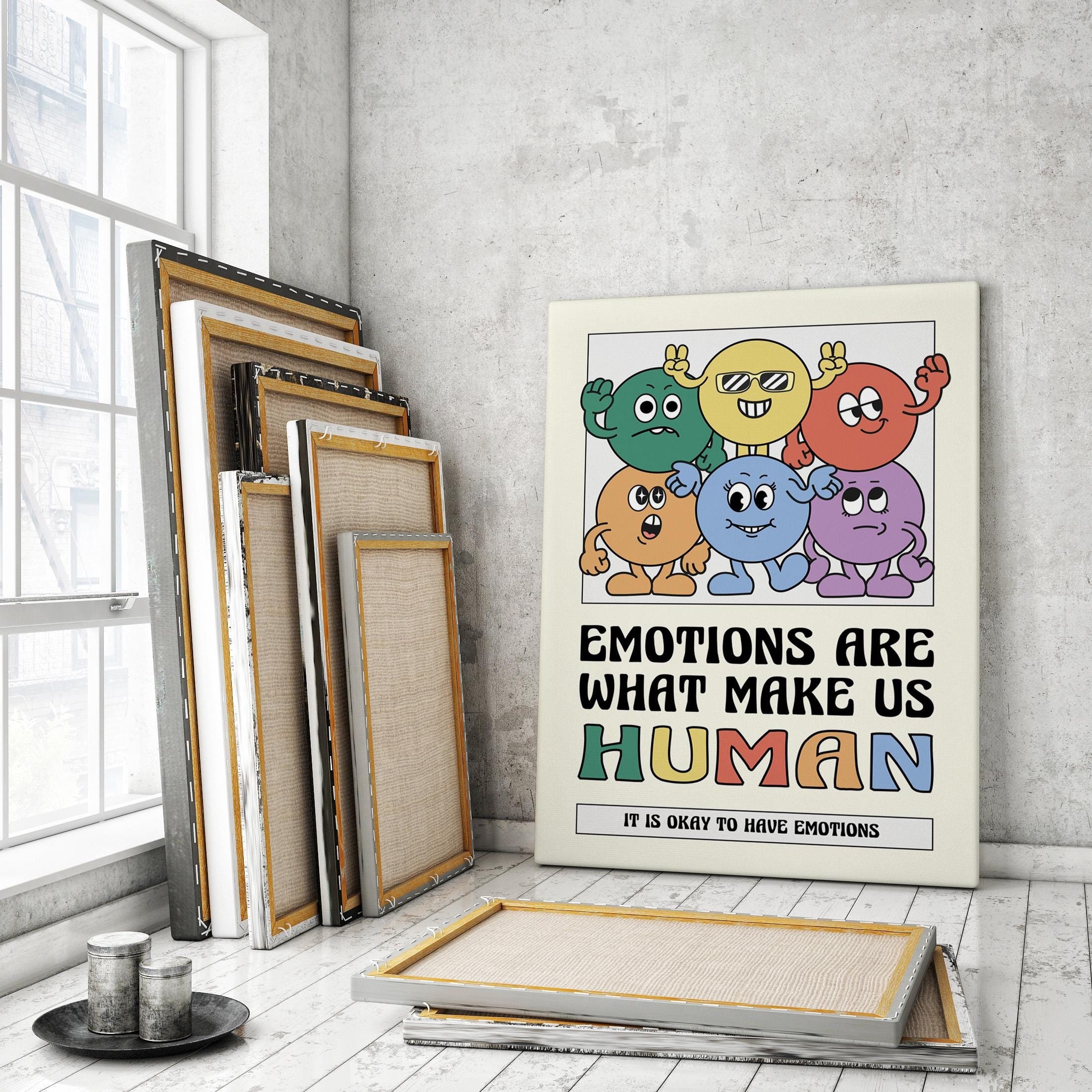 Emotions Make us Human Poster, Retro Motivation Poster Home Office, School Printable, Quote Poster, Classroom Poster, DIGITAL DOWNLOAD