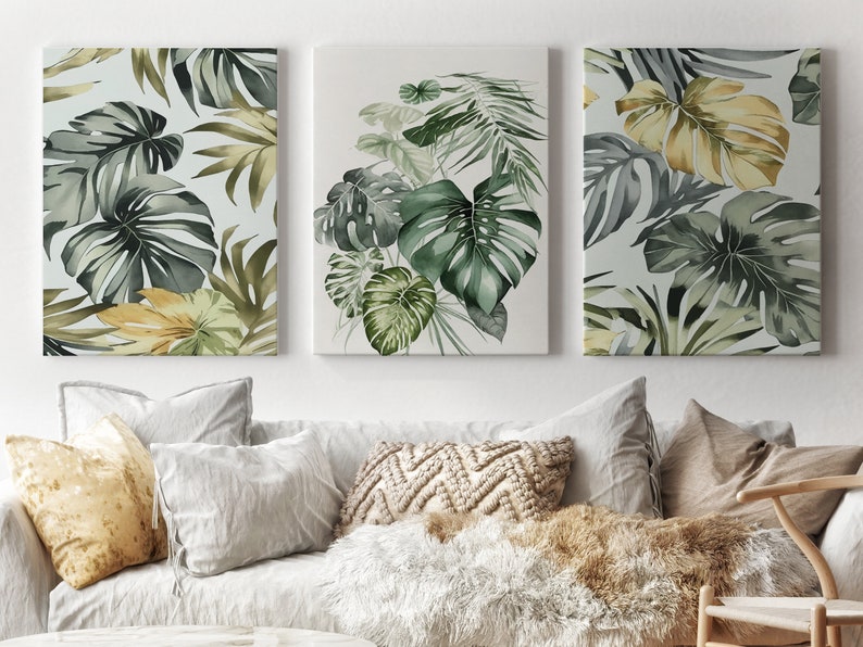 Set of 3 Tropical Leaf Posters, Monstera and Palm Leaves Prints ...