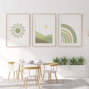 Set mit 3 Postern, Boho-Sonnenlandschaft, Regenbogen-Wandkunst, druckbare Kunst für Kinder und Babys, Wanddekoration für Kinder und Babys, Kinderzimmer-Poster, DIGITALER DOWNLOAD