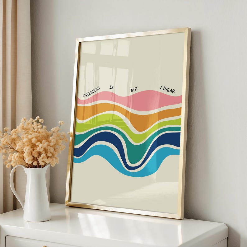progress is not linear poster, counsellor office poster, phycology, mental health and wellbeing, therapy, inspriration poster,  classroom poster, DIGITAL DOWNLOAD