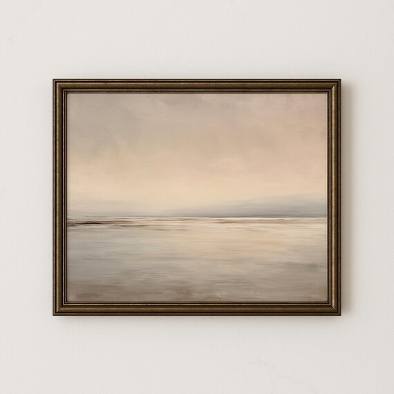 Minimalist Neutral Seascape Wall Art, Neutral Toned Abstract Coastal Horizon Painting, Beige Ocean Wall Decor, Calm Modern Beach Artwork,