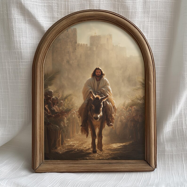 Jesus Palm Sunday Wall Art Print, Jesus Riding Donkey Entering ...