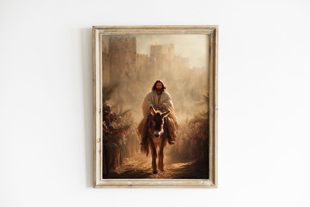 Jesus Palm Sunday Wall Art Print, Jesus Riding Donkey Entering ...