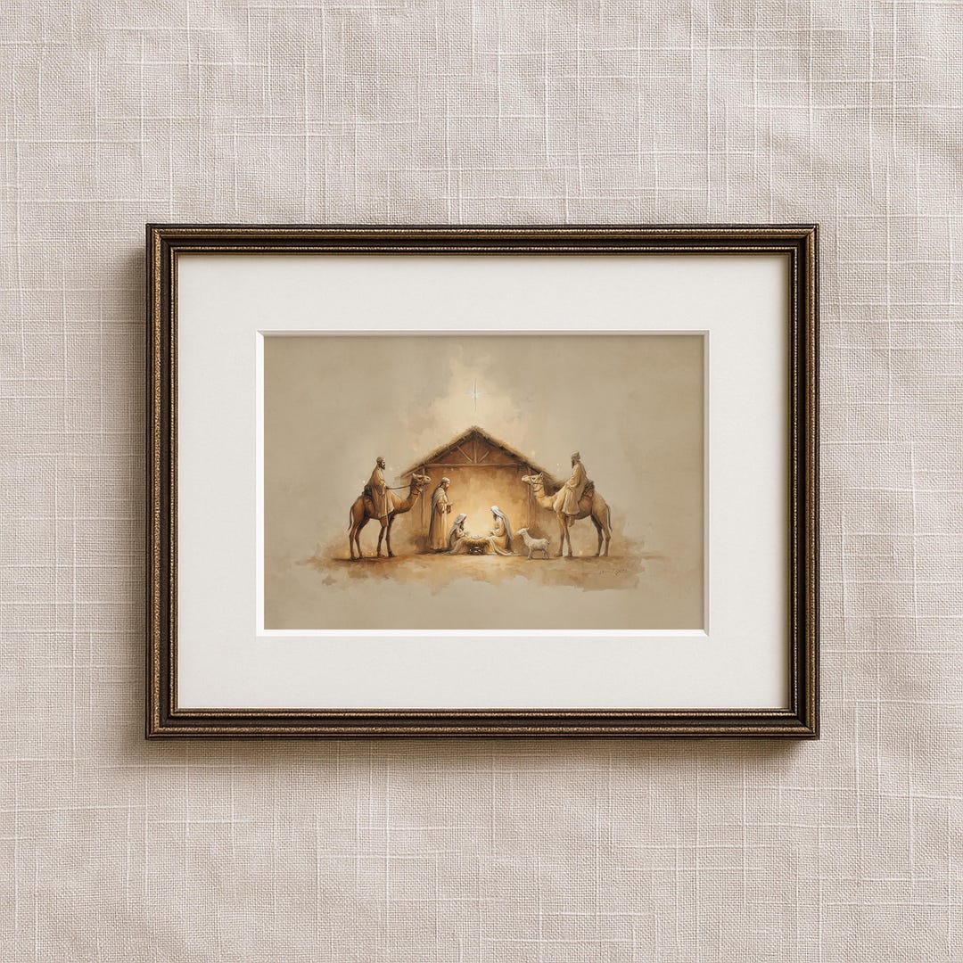 Nativity Scene Wall Art Print – Holy Family Christmas Artwork With Wise ...