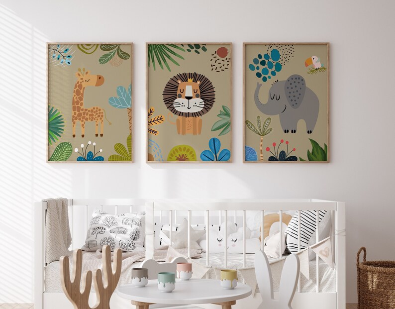 Set of 3 Safari Animal Prints Jungle Theme Nursery, Digital Download ...
