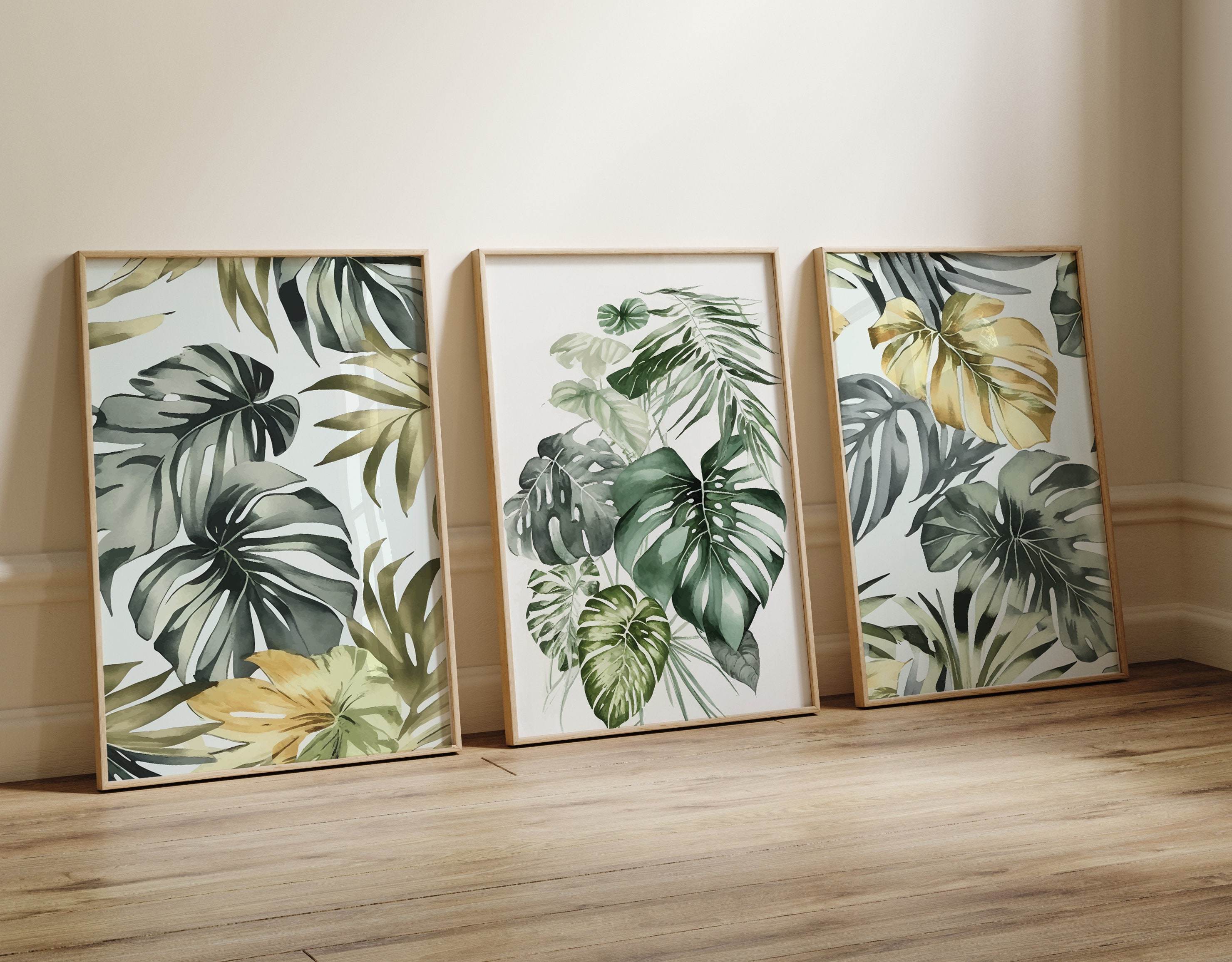 Set of 3 Tropical Leaf Posters, Monstera and Palm Leaves Prints ...