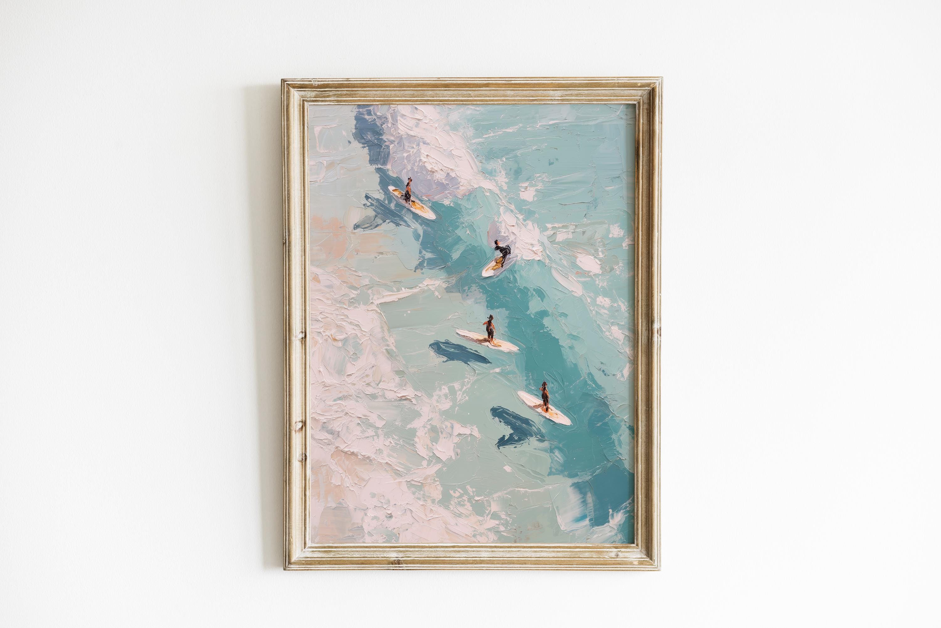 Abstract Surfing Wall Art, Ocean Wave Surfer Painting, Coastal Surf Art ...