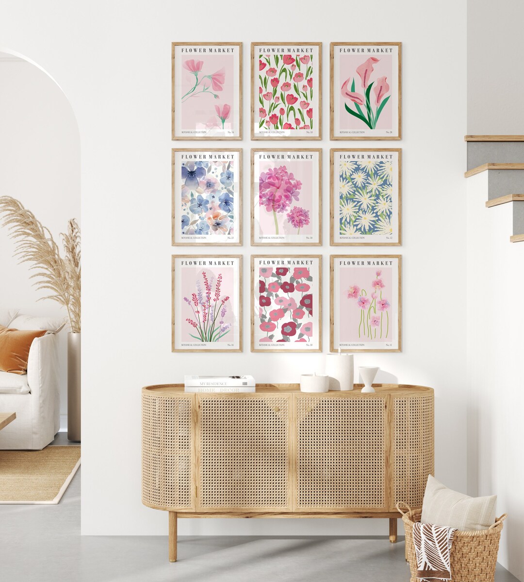 Flower Market Illustrations, Set of 9, Botanical Prints, Floral and ...