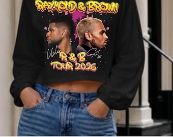 Chris and Usher Crop Off the Shoulder Long Sleeve Shirt R and B Merch, Raymond and Brown gift, Gifts for her, Chris Brown Shirt, Usher Shirt