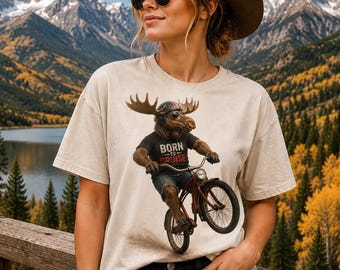 Camiseta divertida de alce montando en bicicleta / Camiseta vintage con estampado de alce "Born to Cruise"