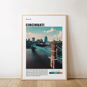 Cincinnati print, Cincinnati poster, Cincinnati muurkunst, Cincinnati reizen, Cincinnati Art Print, Cincinnati artwork, Cincinnati Ohio print