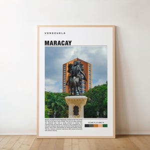 Stampa di Maracay - Poster del Venezuela, Arte di viaggio, Città tropicale, Viste panoramiche, Atmosfere culturali, Clima caldo, Vita urbana, Sfondo di montagne