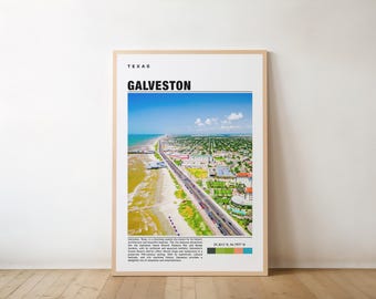 Galveston Travel Poster, Blick auf den Strand und das Meer (Digitaler Download Größen)