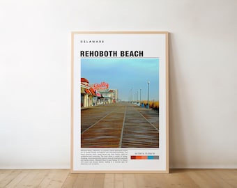 Rehoboth Beach Art Print: Coastal Boardwalk Scene, Black and White