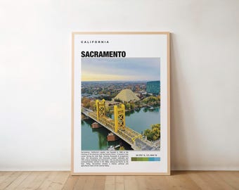 Sacramento Travel Poster: California Capitol & Tower Bridge Art