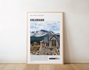 Colorado Map Art Print - Travel Poster with Mountain Views