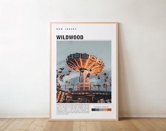 Wildwood Print - New Jersey Poster, Reise Wandkunst, Küstendruck, Landschaftskunst, Strand Dekor, Boardwalk Ansicht, Ozeanlandschaft, Reiseplakat