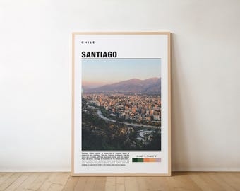 Lámina artística de Santiago: Calles coloridas y horizonte panorámico - Descarga digital
