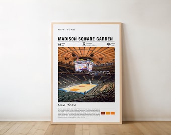 Nadruk na stadionie Madison Square Garden, styl minimalistyczny (wersja fizyczna lub cyfrowa)