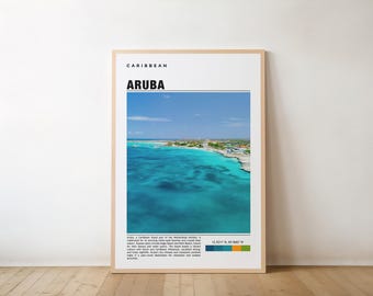Aruba Print, Caribbean Travel Art, Beaches and Oranjestad (Digital Download)