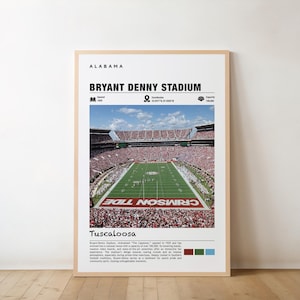 Impression du stade Bryant-Denny - affiche de l'Alabama, vues de Tuscaloosa, oeuvre d'art du stade, charme urbain, arène de football, site sportif, affiche de Tuscaloosa.