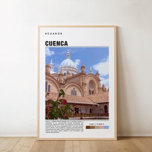 Impression Cuenca - affiche de voyage, art équatorien, architecture coloniale, vues panoramiques, ville historique, charme andin, patrimoine culturel