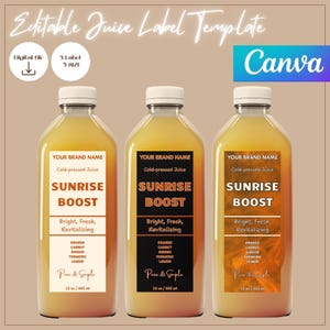 Editable Juice Bottle Label, Minimalist Canva Template, Clear Label for 8-16 oz, Small Business Branding, Digital Download