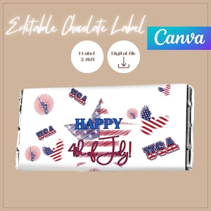 Editable 4th of July Chocolate Wrapper, Star-Spangled Canva Template, Red White Blue Design, Independence Day Treat, Digital Download
