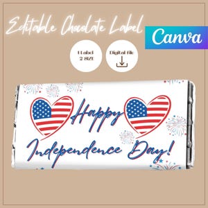Editable 4th of July Chocolate Wrapper, Patriotic Canva Template, Red White Blue Design, Independence Day Gift, Digital Download