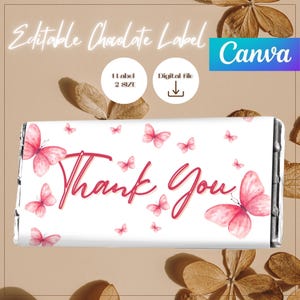 Butterfly Thank You Chocolate Wrapper: Editable Canva Template (Digital Download)