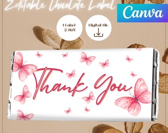 Butterfly Thank You Chocolate Wrapper: Editable Canva Template (Digital Download)