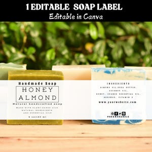 Etichette adesive per sapone personalizzabili, modello di imballaggio per sapone fatto a mano, etichette per imballaggio di sapone fai da te, modello di adesivo per sapone moderno e rustico