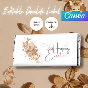 Editable Easter Chocolate Bar Wrapper | Bunny Candy Label | Printable Chocolate Label for Easter Gifts | Digital Download