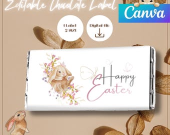 Editable Easter Bunny Chocolate Bar Wrapper: Printable Candy Label (Digital Download)