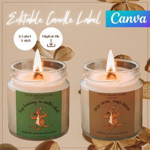 Editable Candle Label Template | Kangaroo Aesthetic Candle Sticker | Funny Written Candle Label Design |  Canva Digital Download